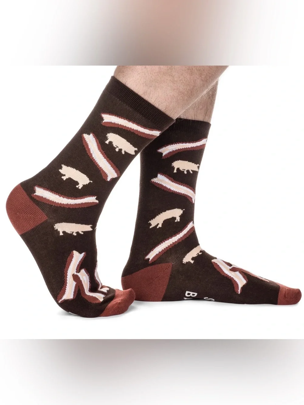 Lackey Novelty Bacon Graphic Crew Socks - Brown/Rust, One Size Fits Most